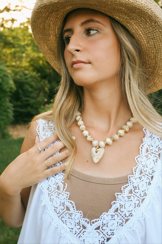 'Athens' Beaded Necklace in Cream