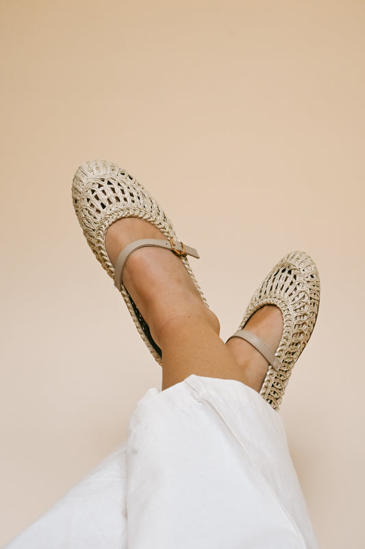'Siena' Woven Flats in Natural