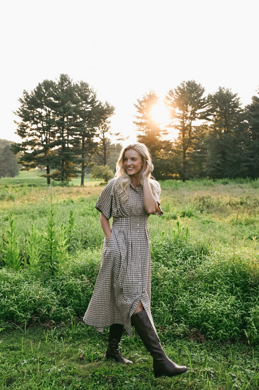 'Kalli' Cotton Dress in Chestnut Plaid