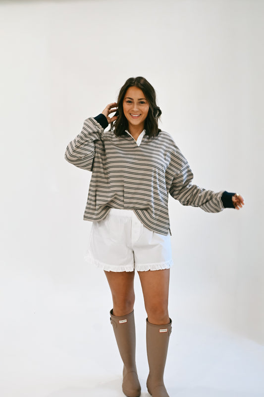 RESTOCKED ‘Holten' Striped Polo in Navy