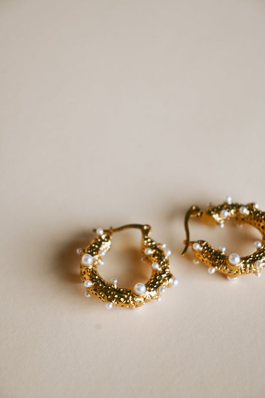 Textured Pearl Hoops
