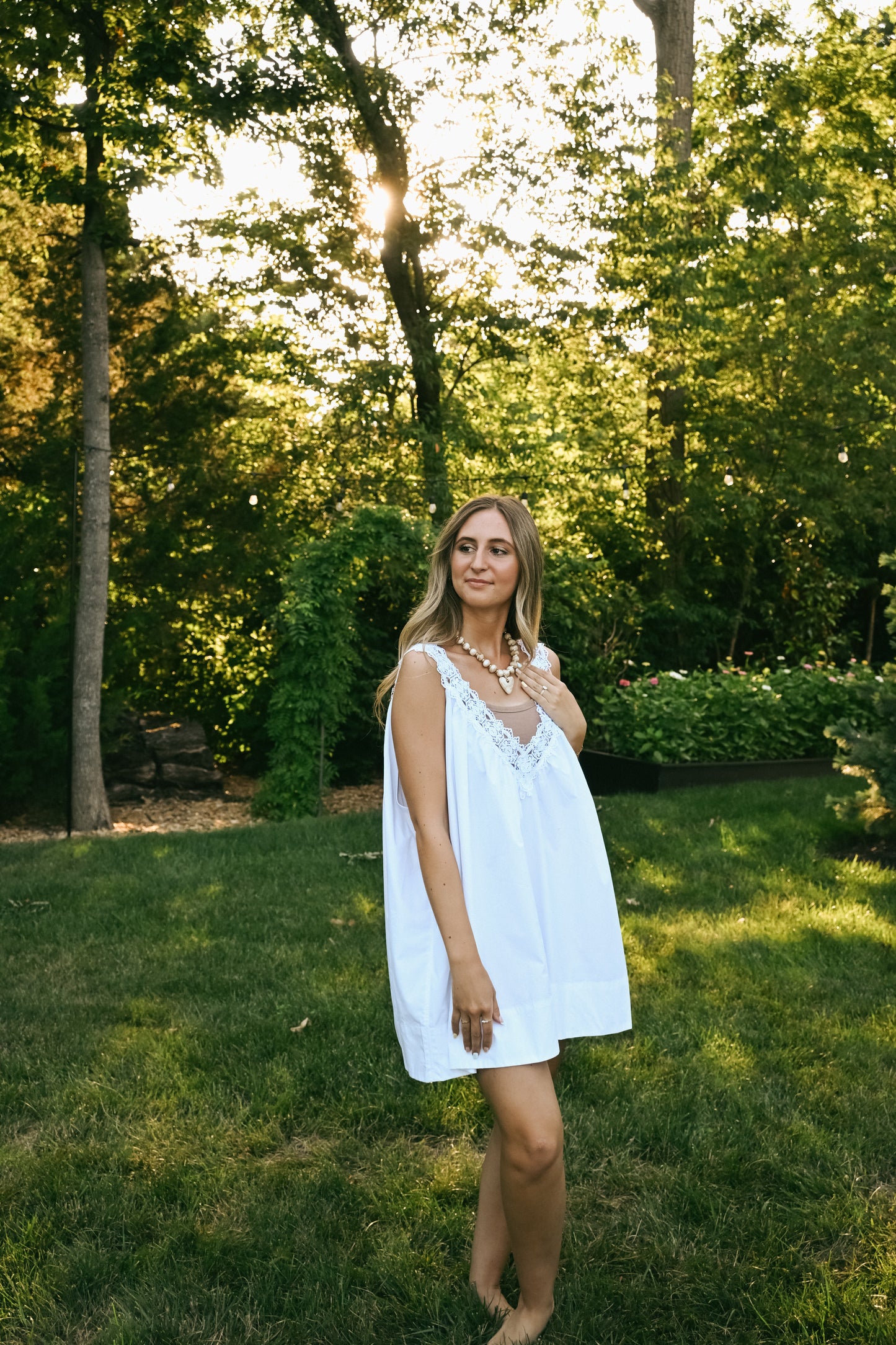 'Elise' Lace Babydoll Dress in White
