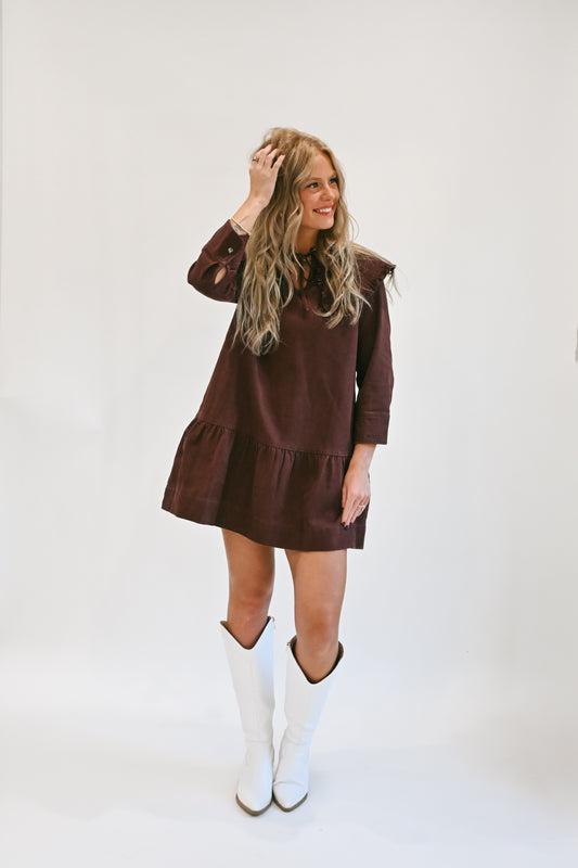 'Elsa' Collared Dress in Wine