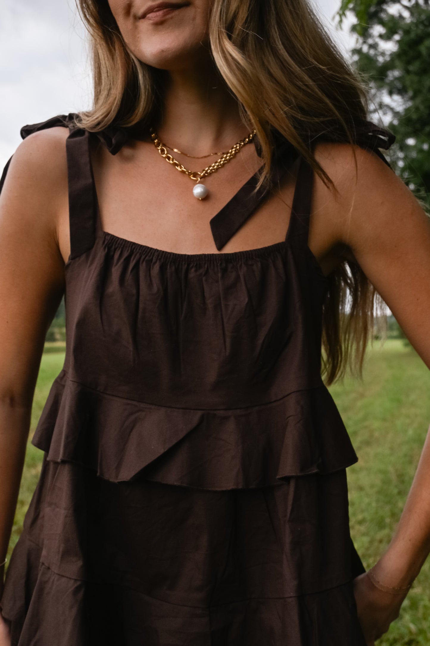 'Colette' Cotton Dress in Chocolate