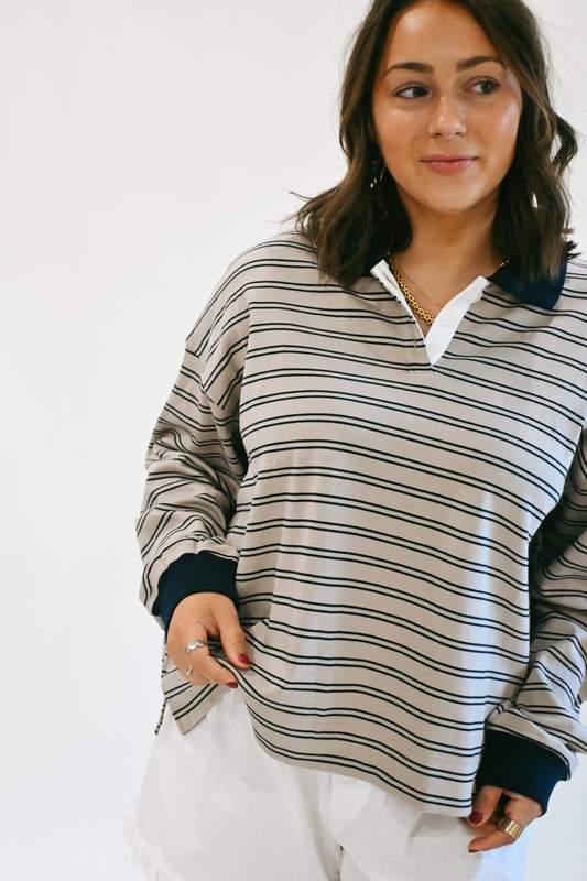 RESTOCKED ‘Holten' Striped Polo in Navy
