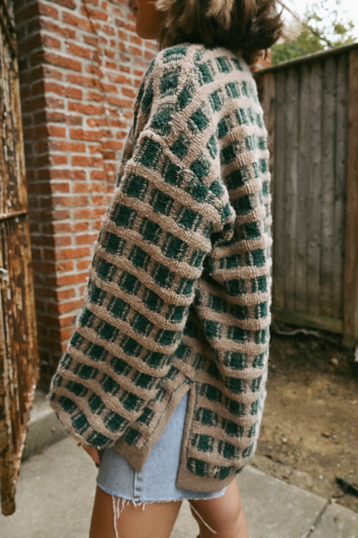 'Belle' Checkered Sweater in Olive