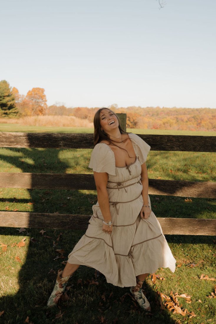 'Kaia' Midi Dress in Beige