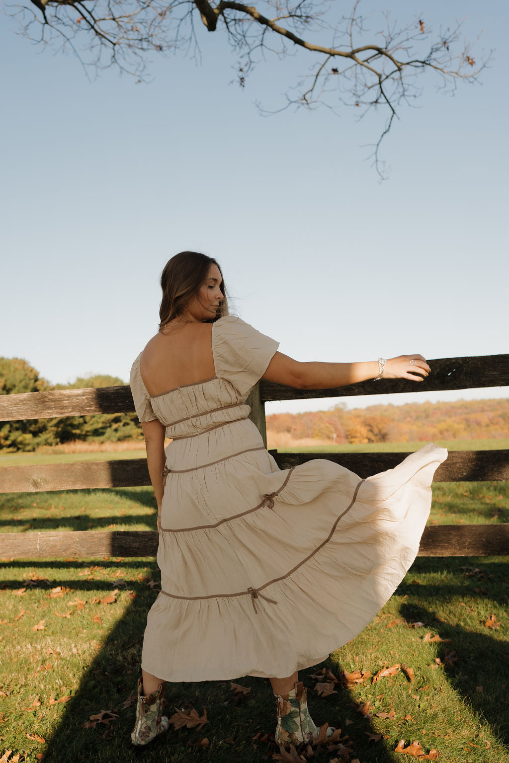 'Kaia' Midi Dress in Beige