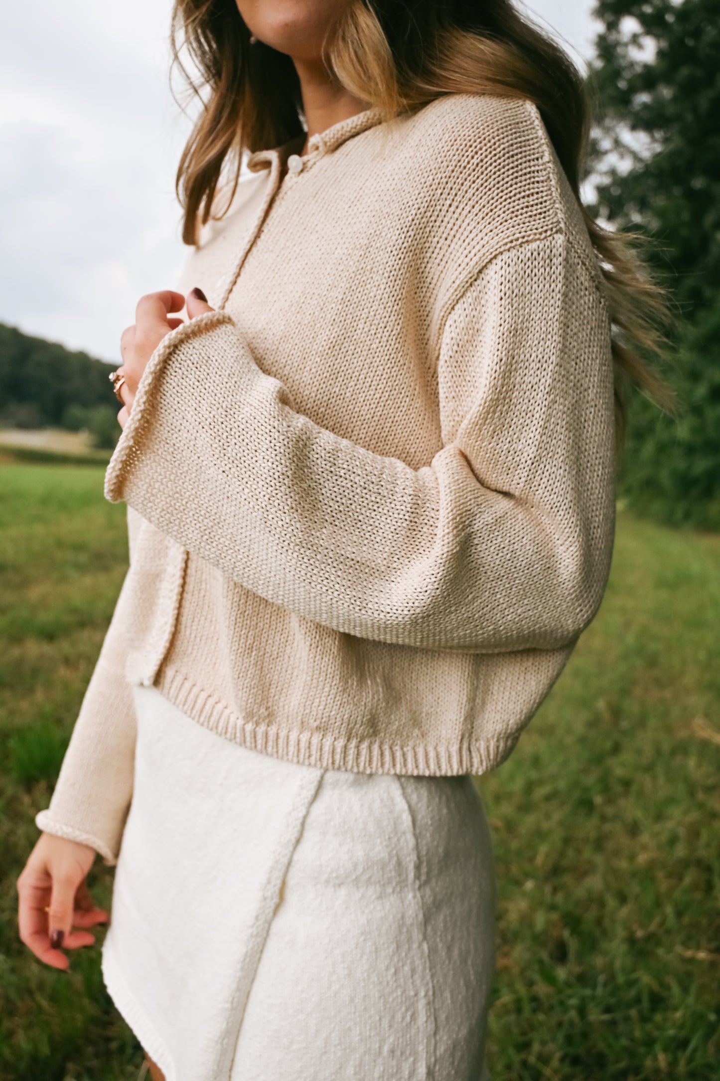 'Chandler' Cotton Cardigan in Oat