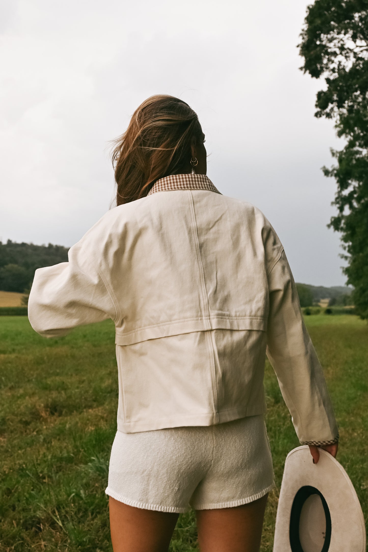 'Russet' Gingham Barn Jacket in Cream