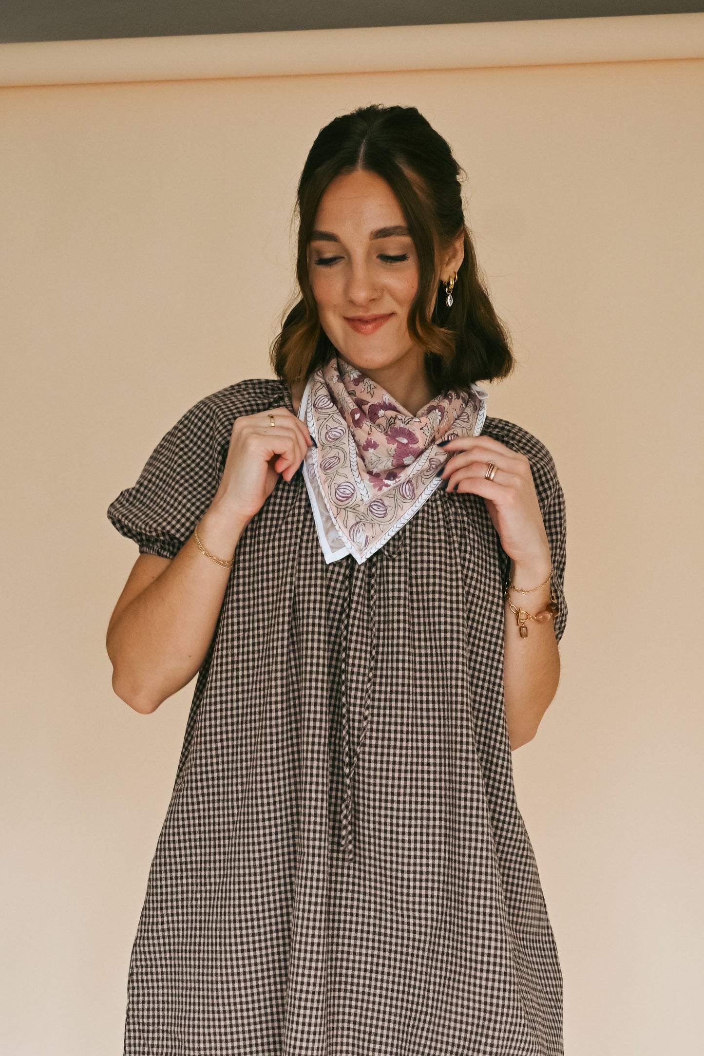 'Dixie' Gingham Dress in Mocha