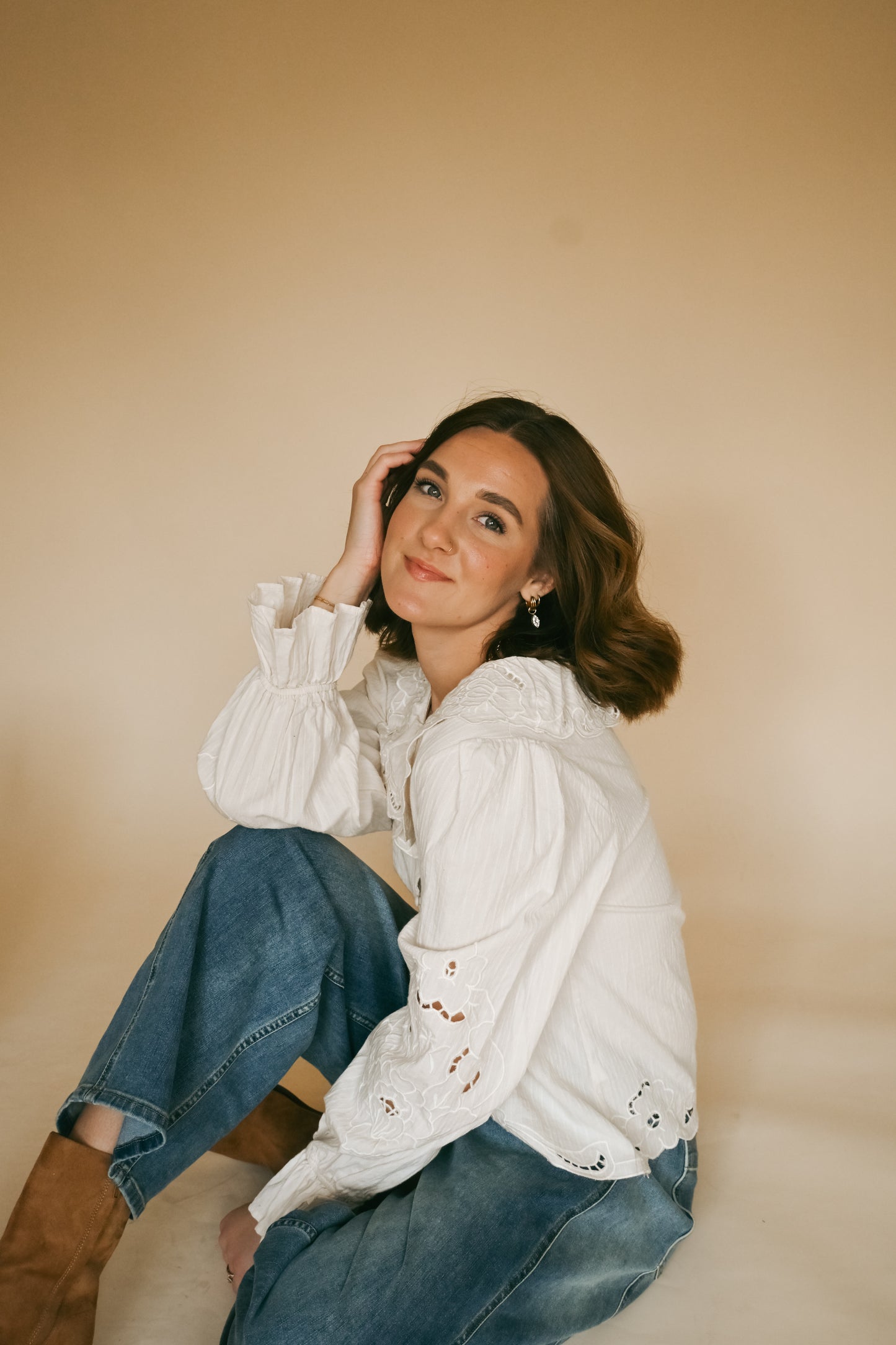 'Laura' Embroidered Top in Cream