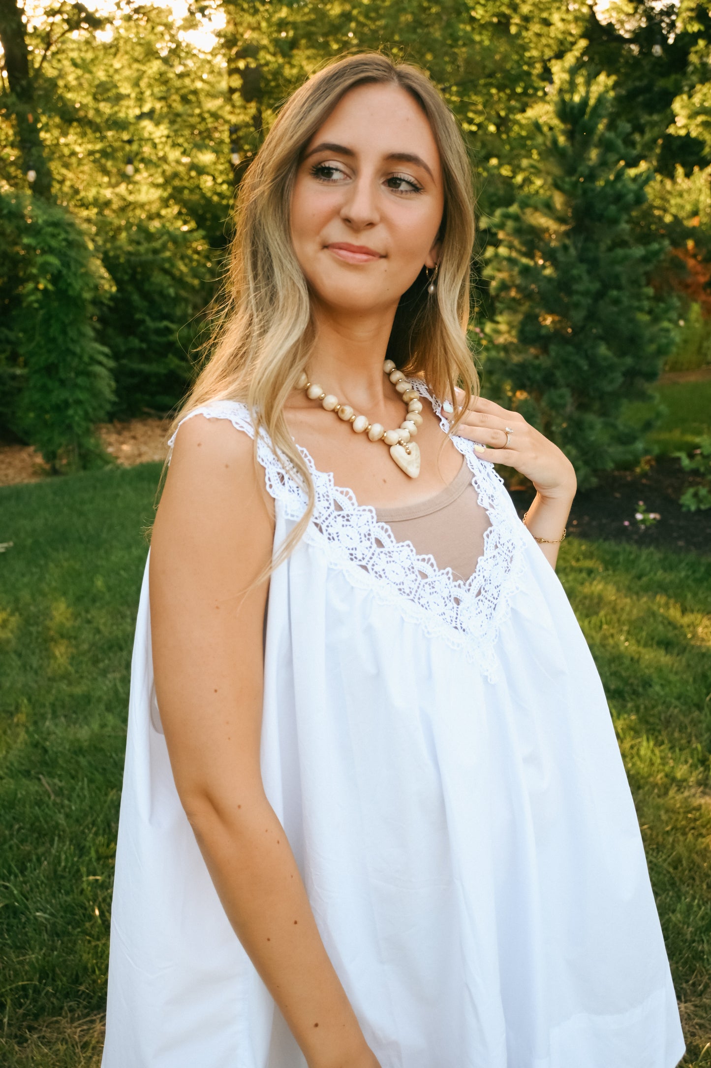 'Athens' Beaded Necklace in Cream