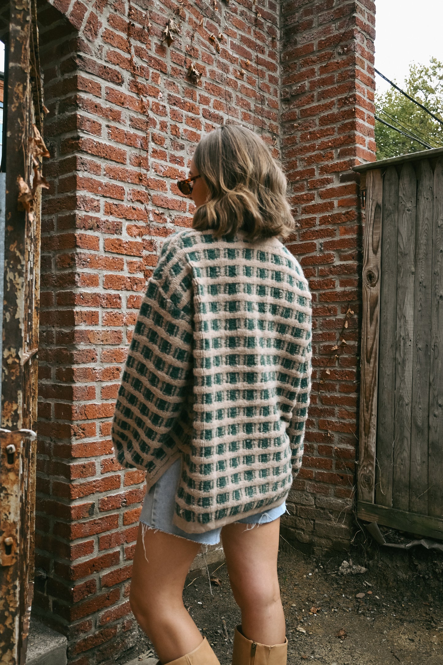 'Belle' Checkered Sweater in Olive