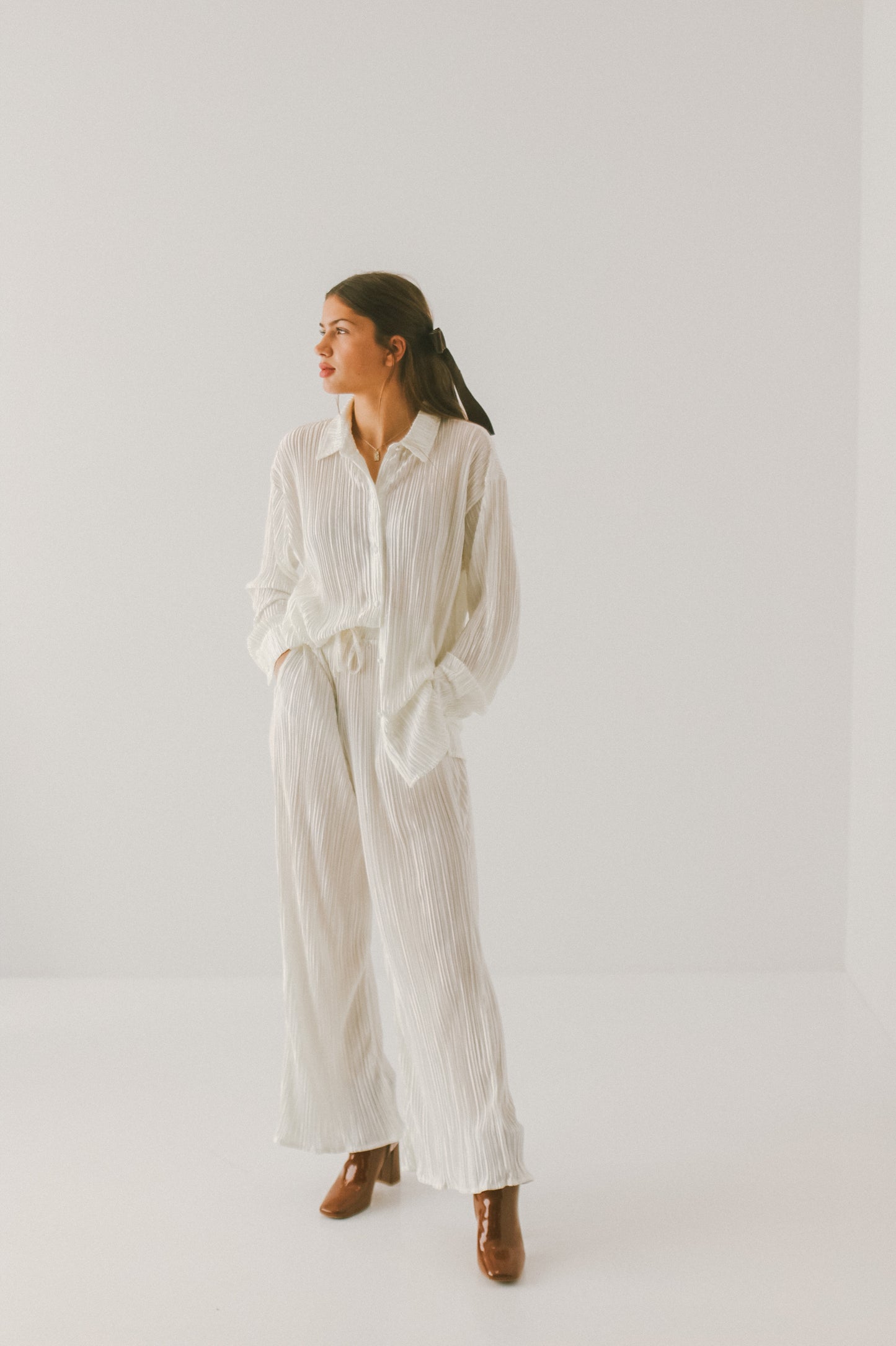 'Aster' Pleated Set in Cream