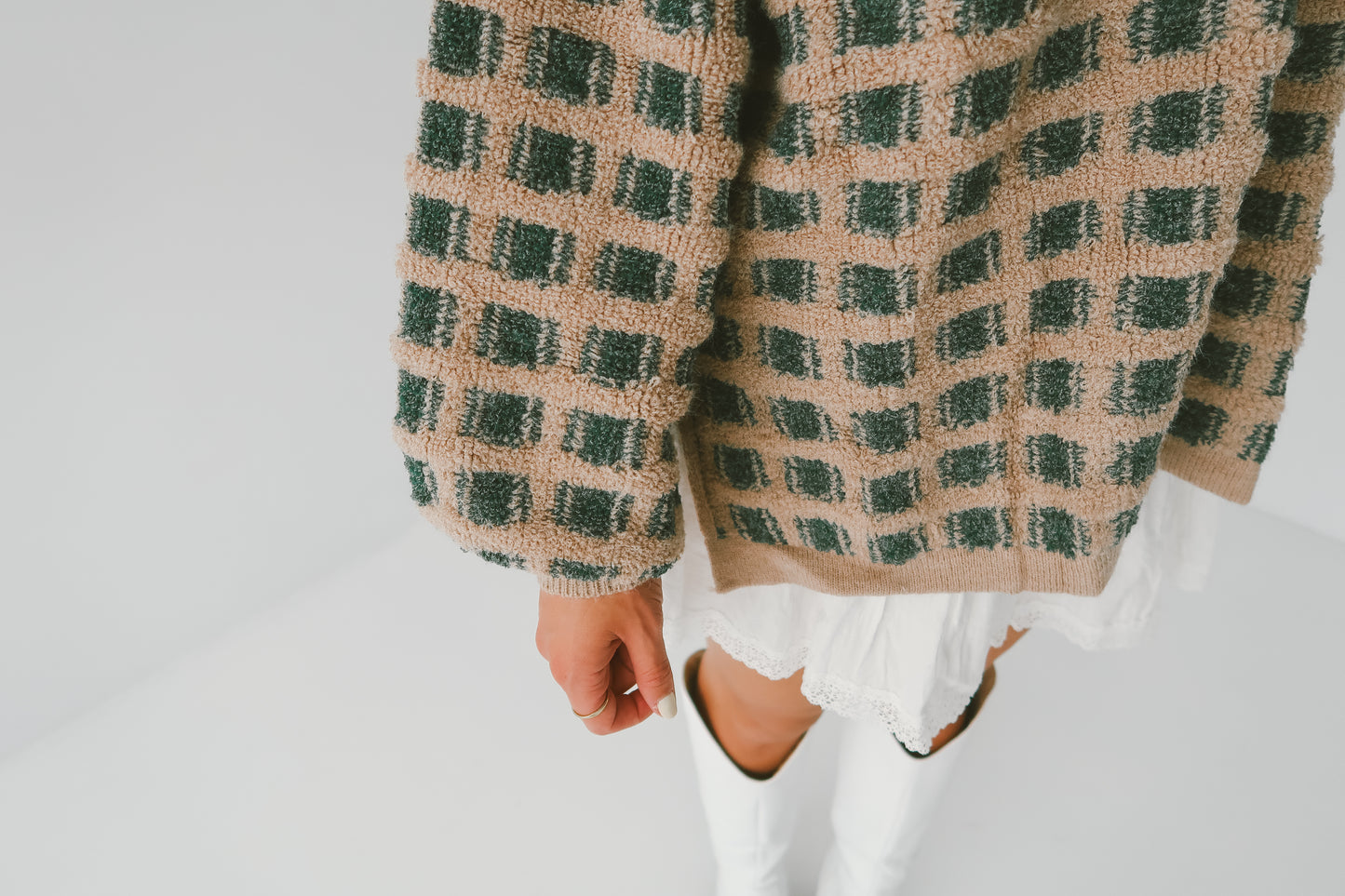 'Belle' Checkered Sweater in Olive