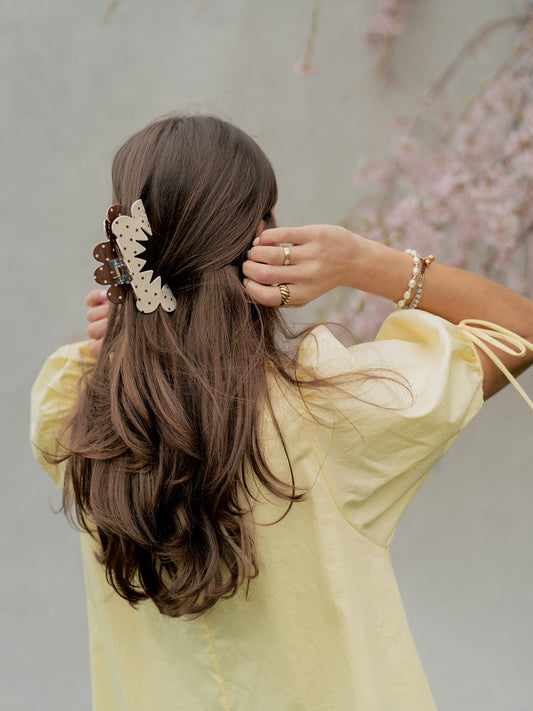 Oversized Claw Clip in Brown Polka Dot