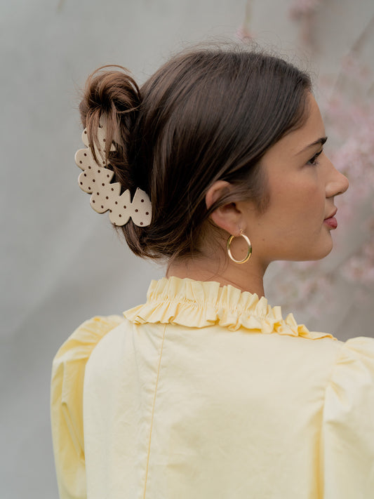 Oversized Claw Clip in Brown Polka Dot