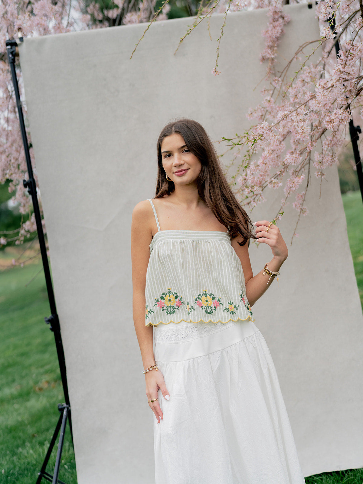 'Delphi' Embroidered Top in Sage