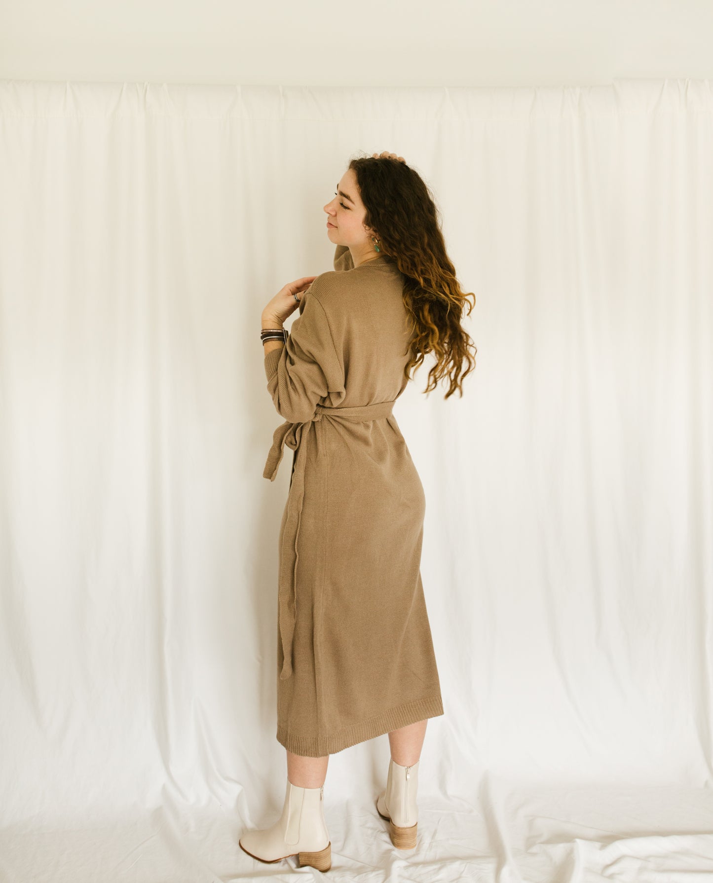 'Ruby' Sweater Wrap Dress in Mocha