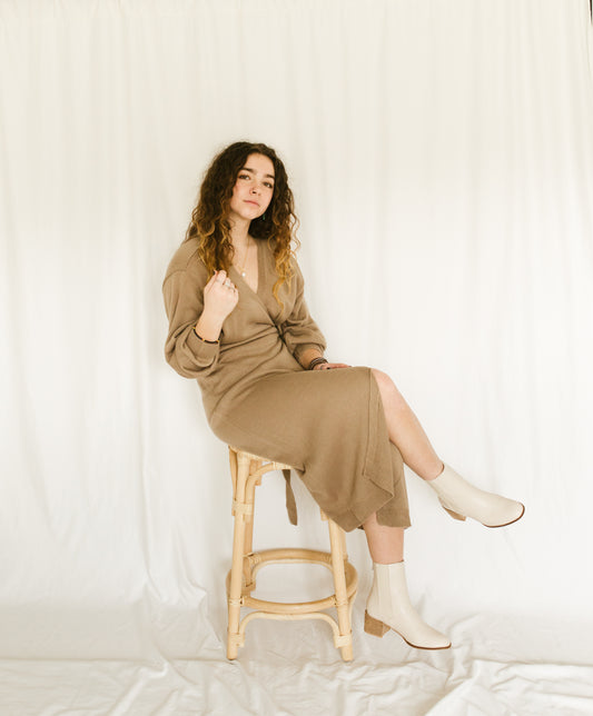 'Ruby' Sweater Wrap Dress in Mocha