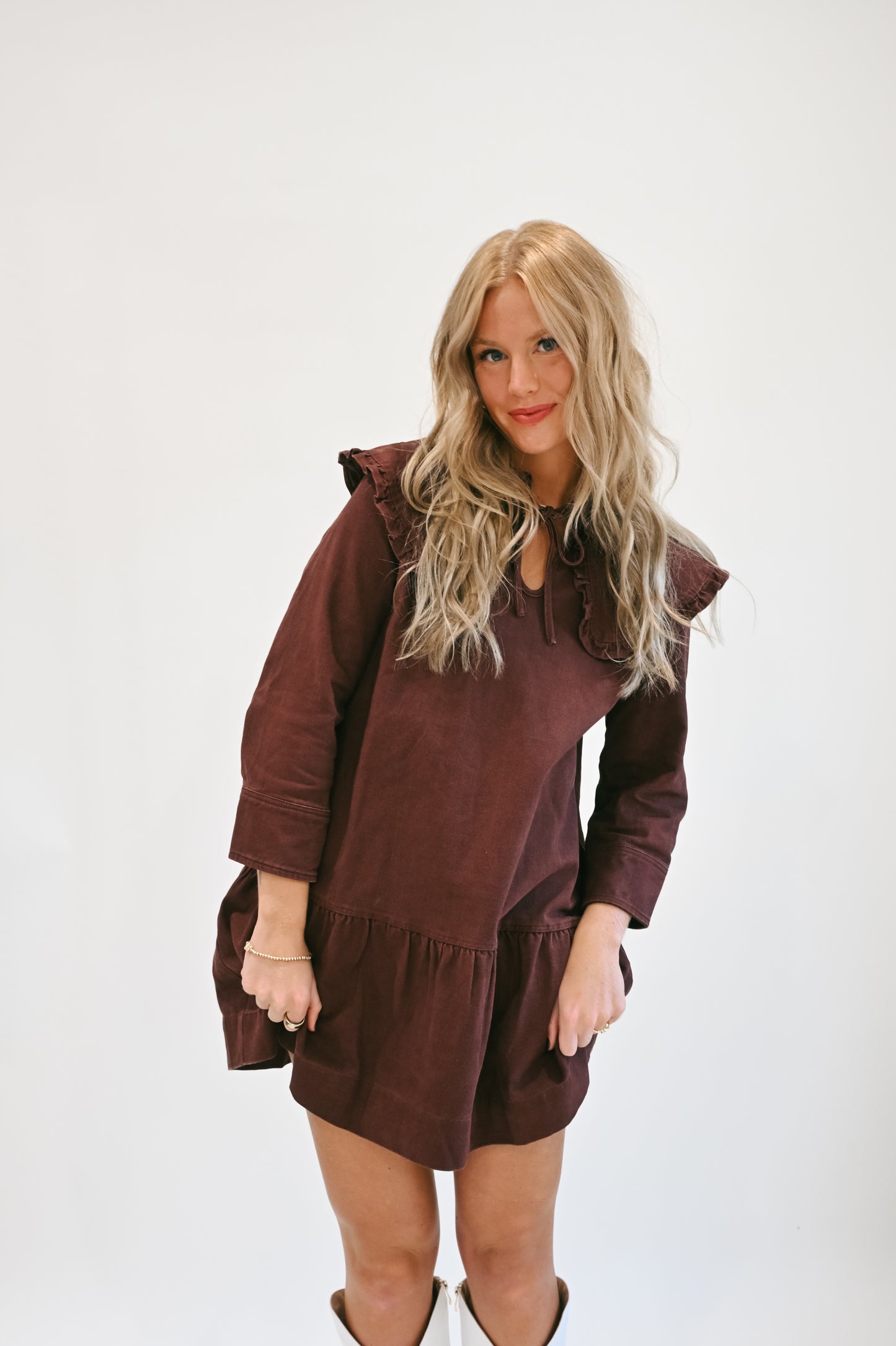 'Elsa' Collared Dress in Wine