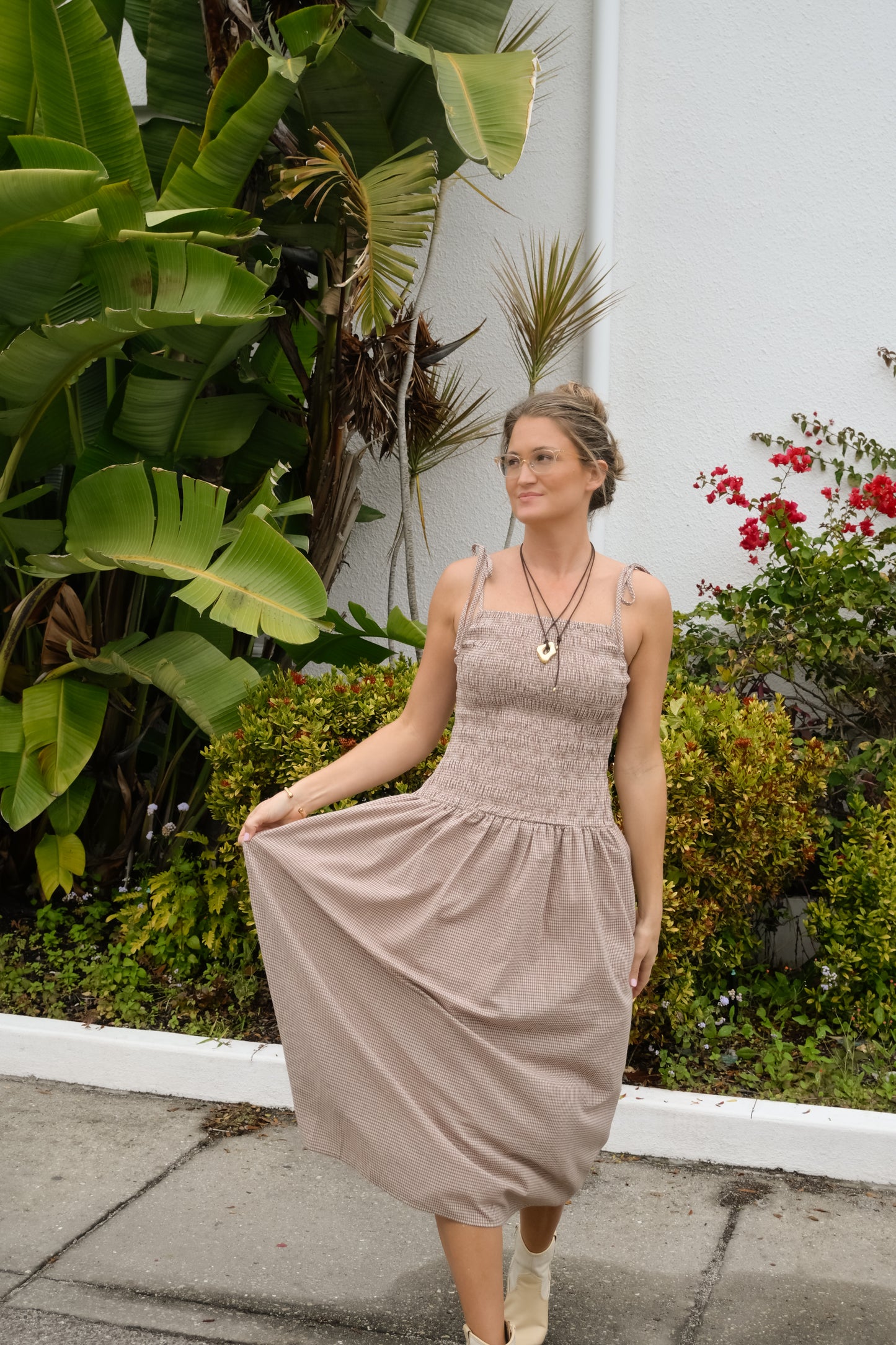 'Cambri' Smocked Dress in Chestnut