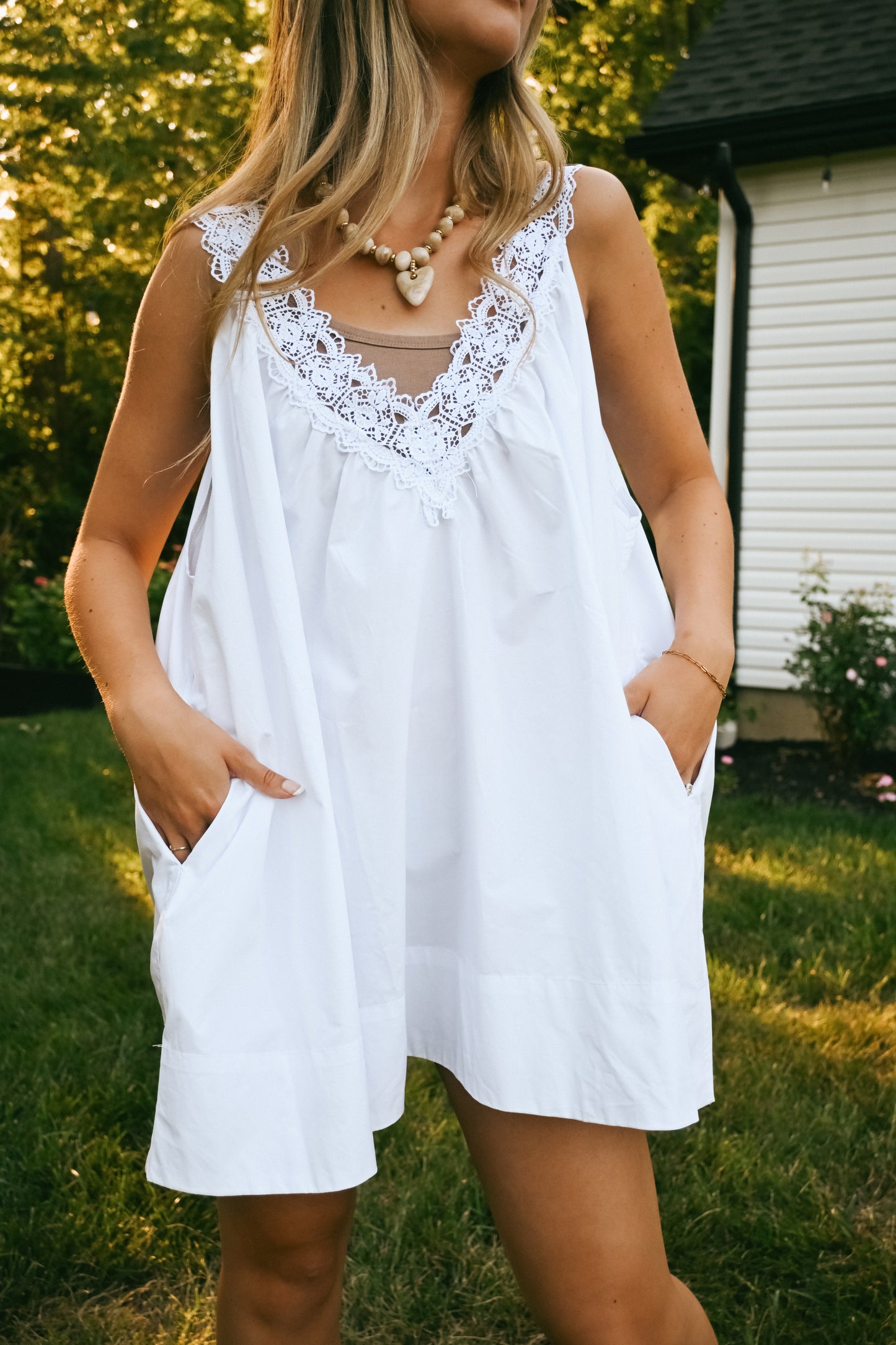 'Elise' Lace Babydoll Dress in White