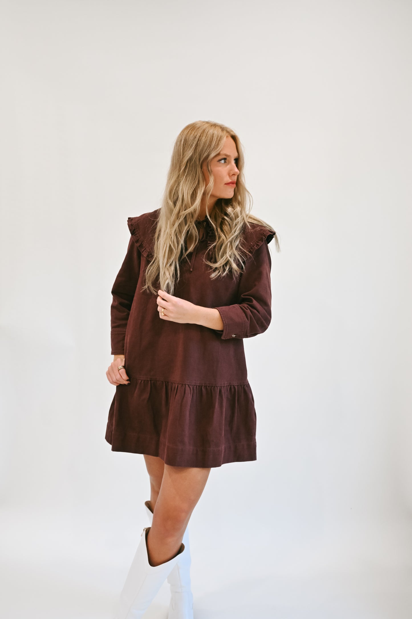 'Elsa' Collared Dress in Wine