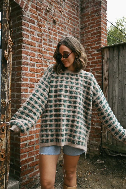 'Belle' Checkered Sweater in Olive