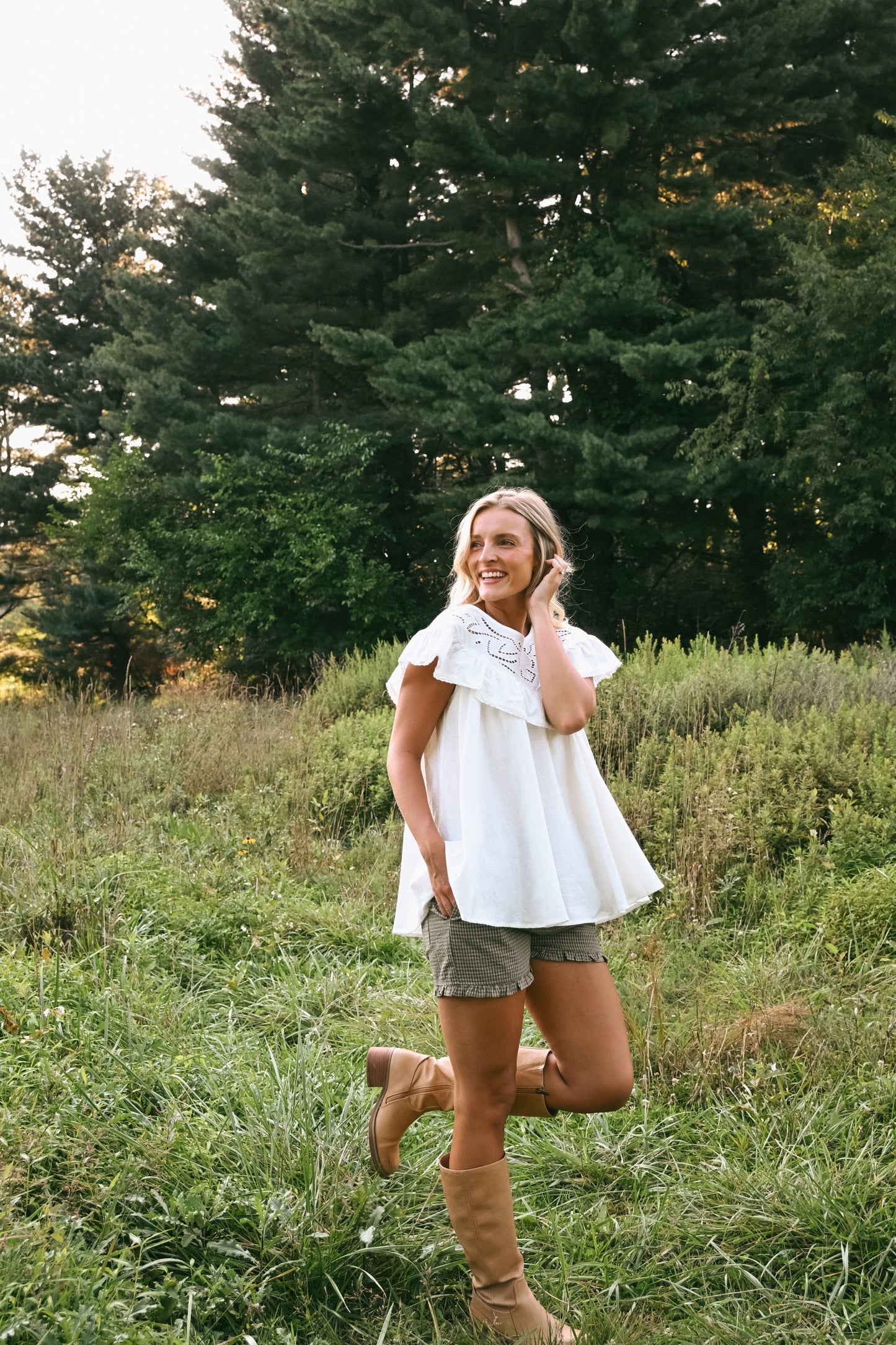 'Junie' Ruffle Shorts in Olive