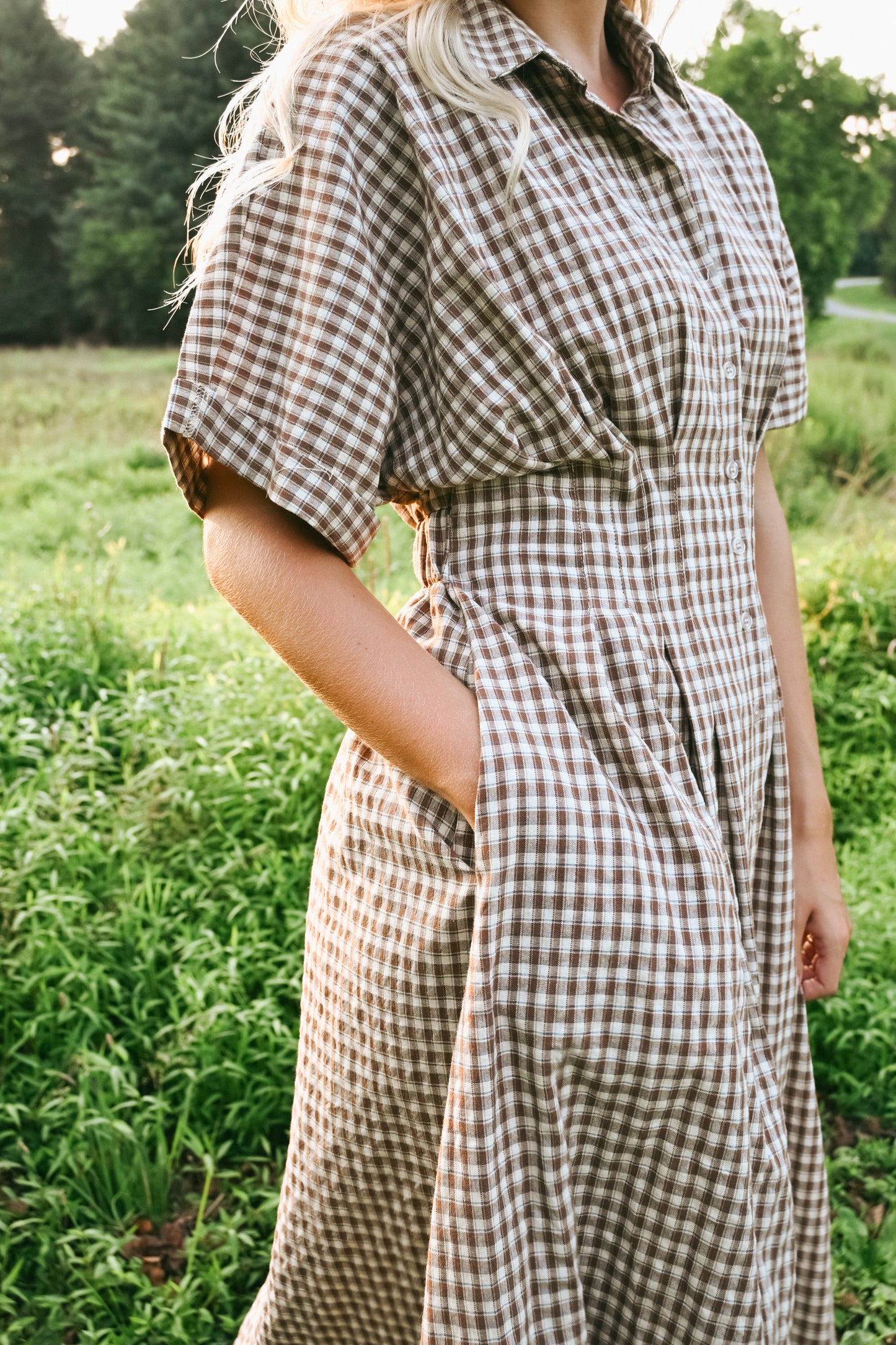 'Kalli' Cotton Dress in Chestnut Plaid