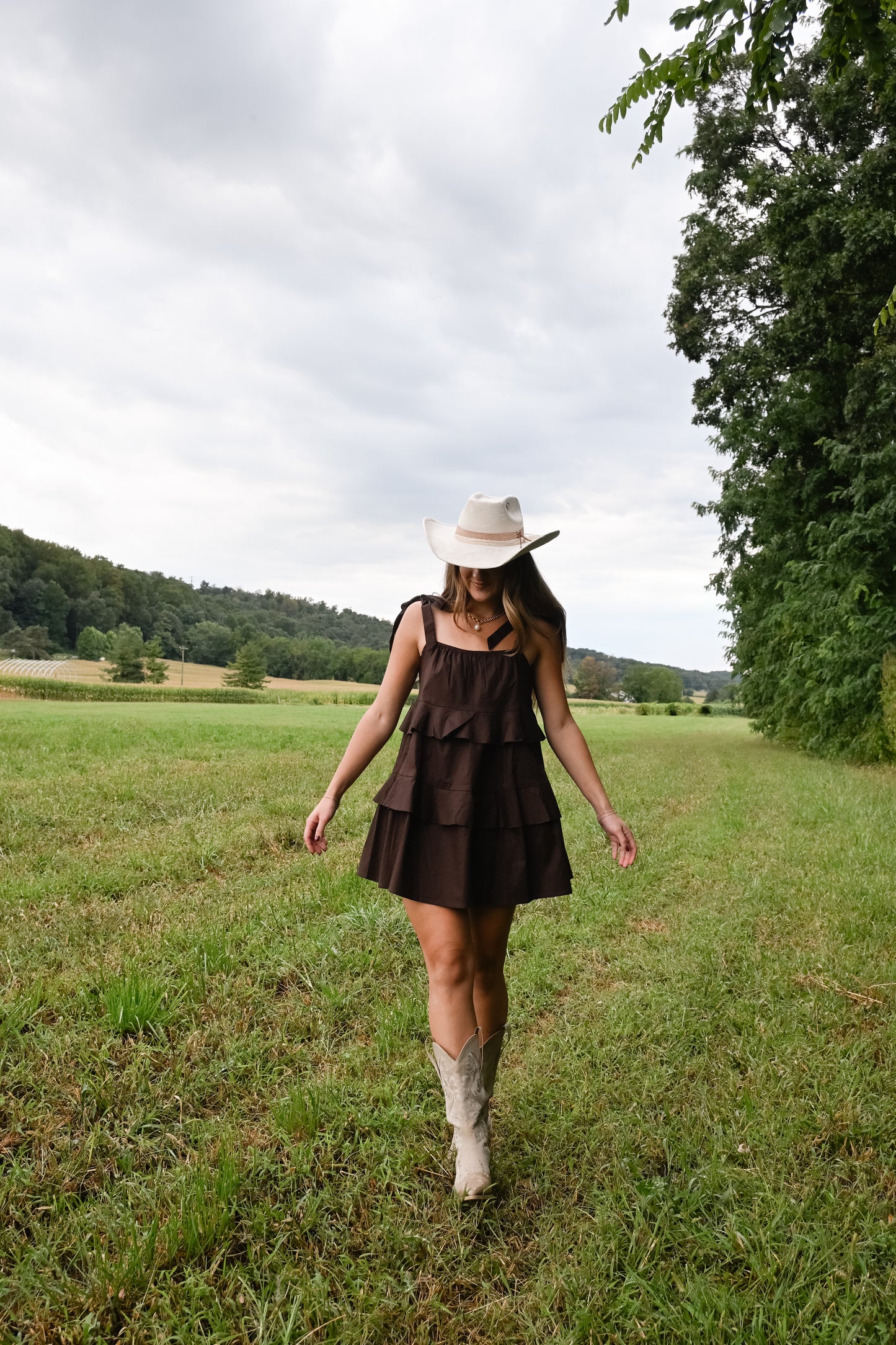 'Colette' Cotton Dress in Chocolate