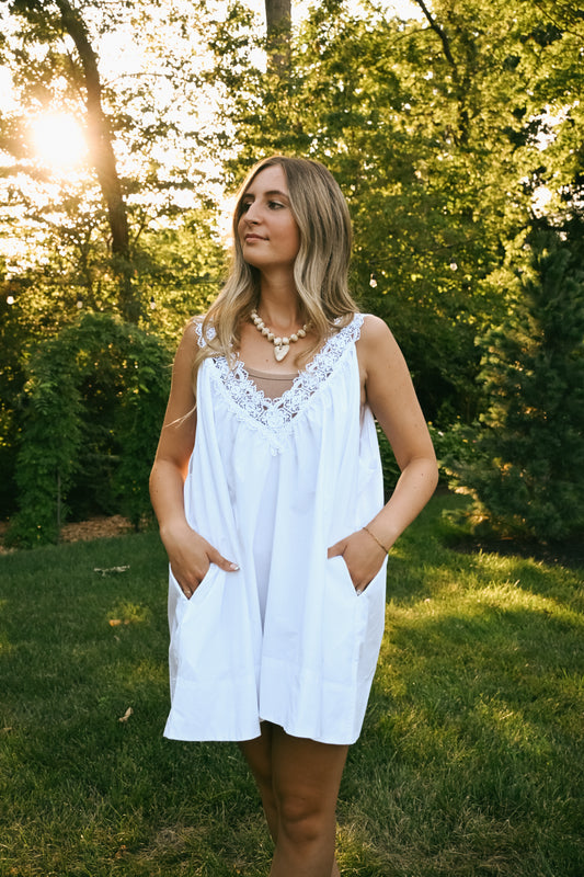 'Elise' Lace Babydoll Dress in White