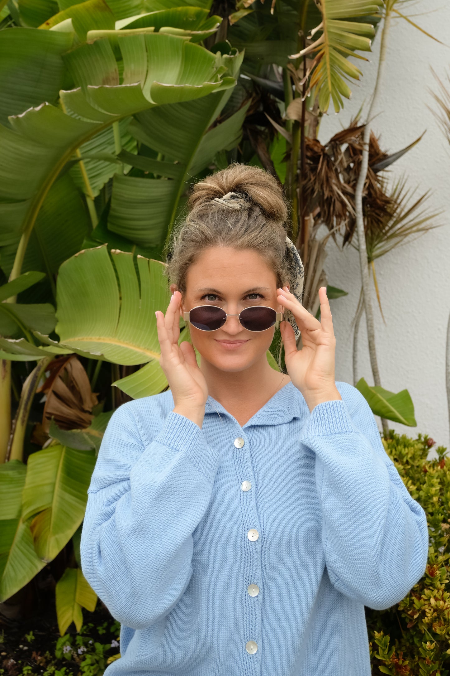 'Mae' Cotton Cardigan in Blue