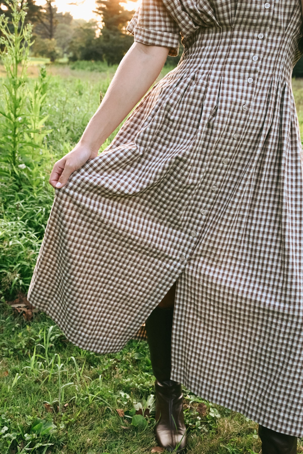 'Kalli' Cotton Dress in Chestnut Plaid