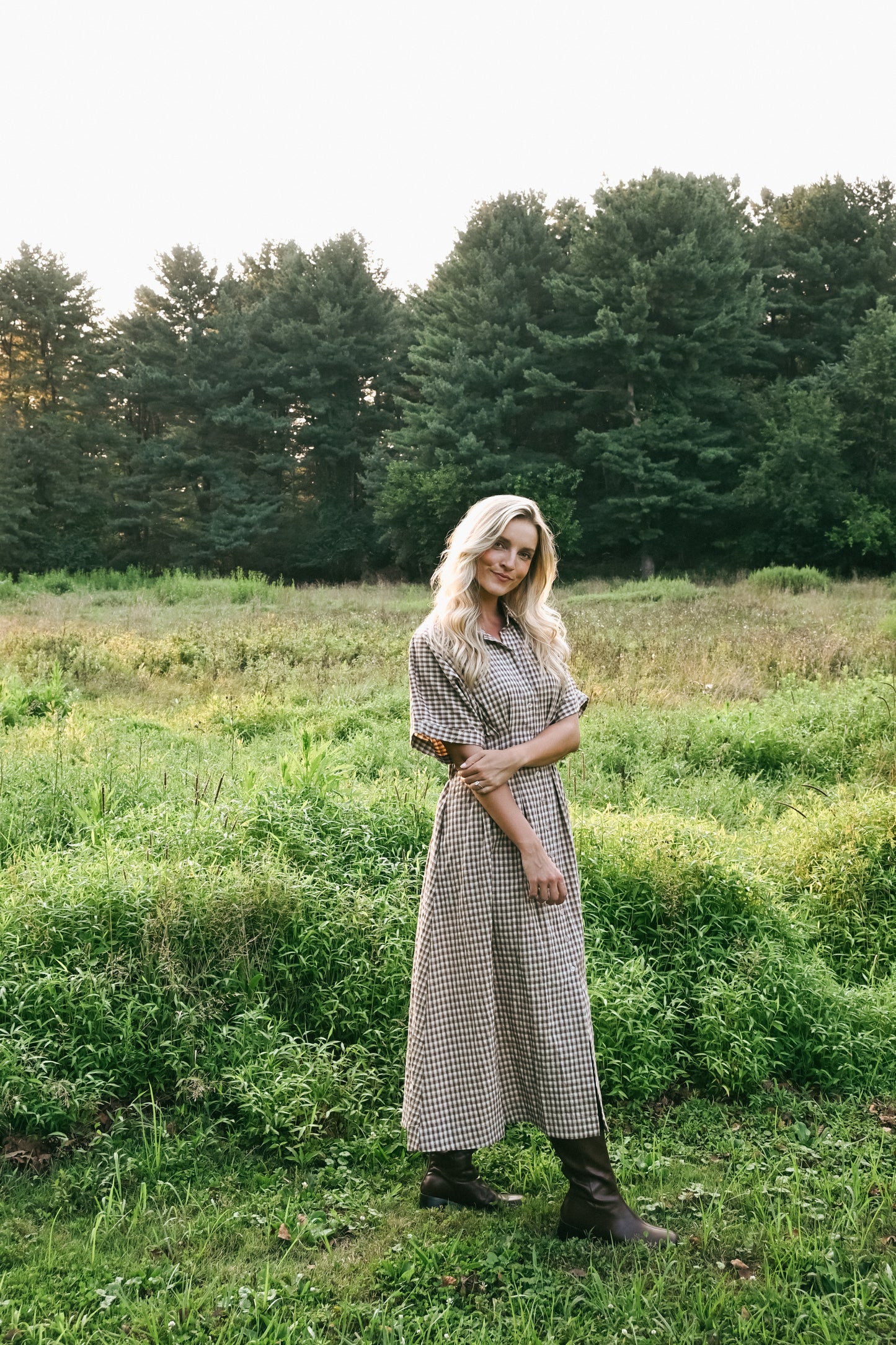 'Kalli' Cotton Dress in Chestnut Plaid