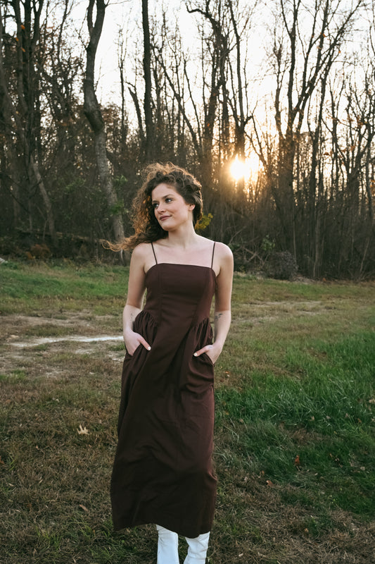 'Aurora' Midi Dress in Chocolate