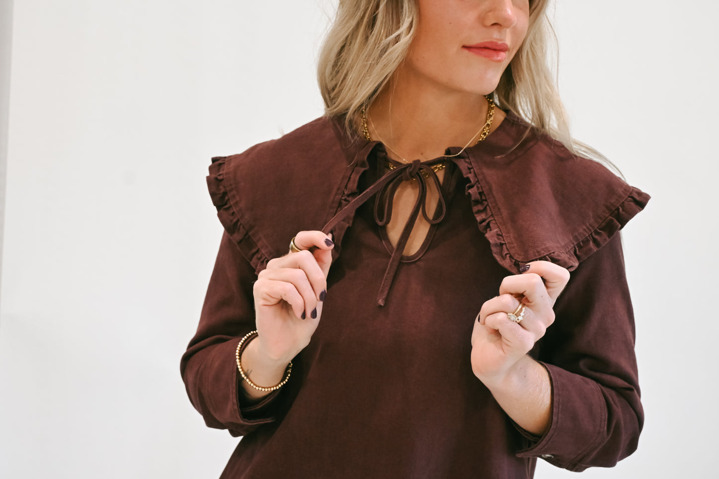 'Elsa' Collared Dress in Wine