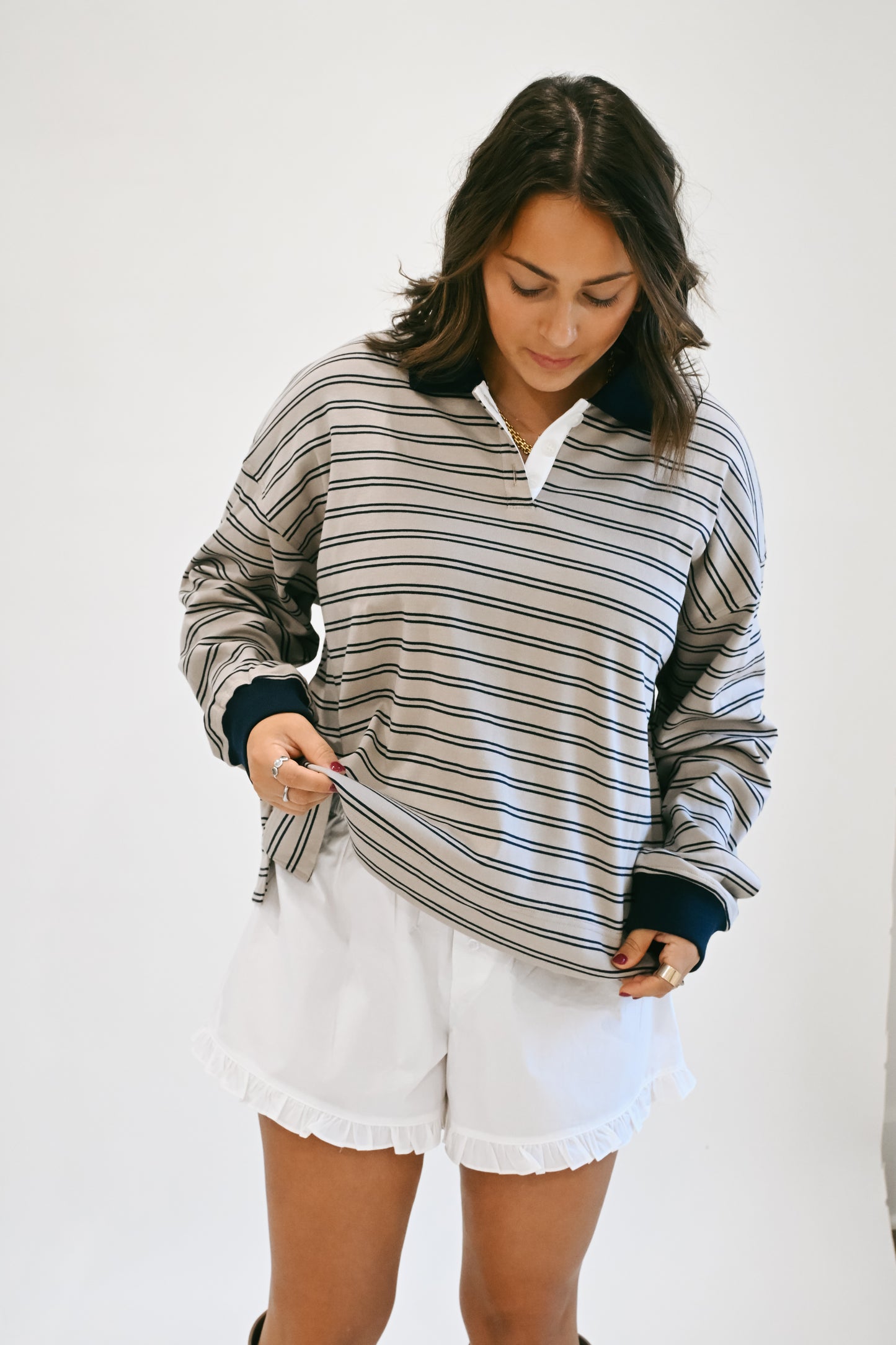 RESTOCKED ‘Holten' Striped Polo in Navy