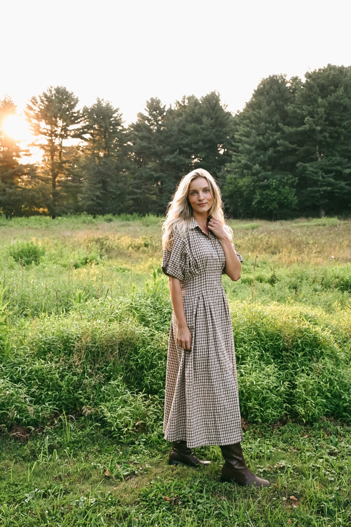 'Kalli' Cotton Dress in Chestnut Plaid