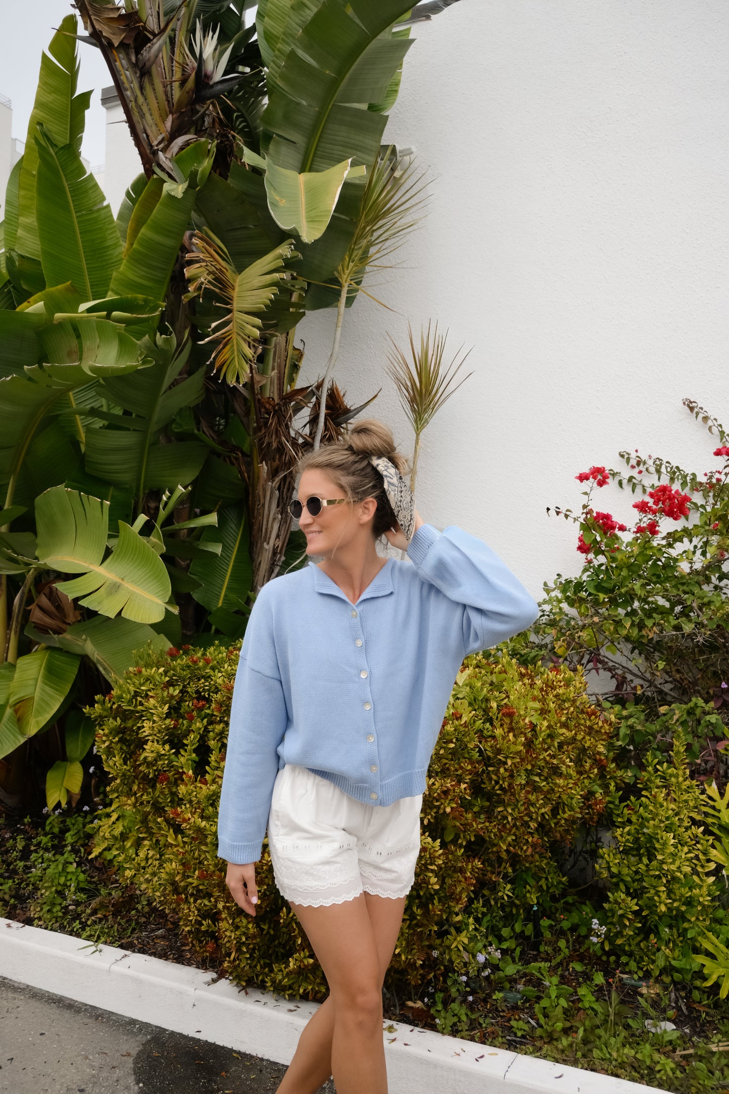 'Mae' Cotton Cardigan in Blue