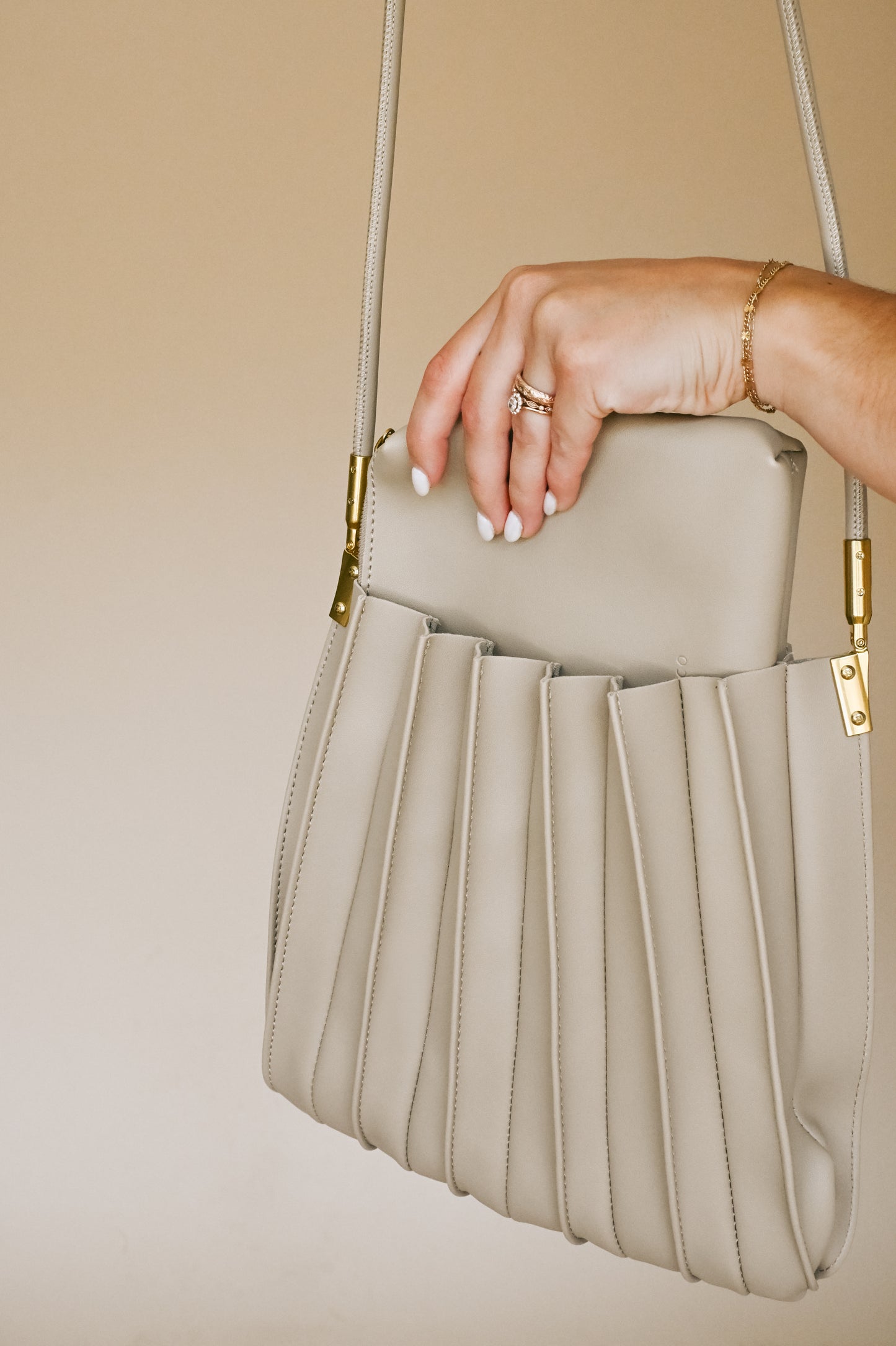 'Carrie' Pleated Shoulder Bag in Ivory