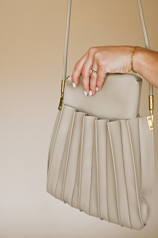 'Carrie' Pleated Shoulder Bag in Ivory