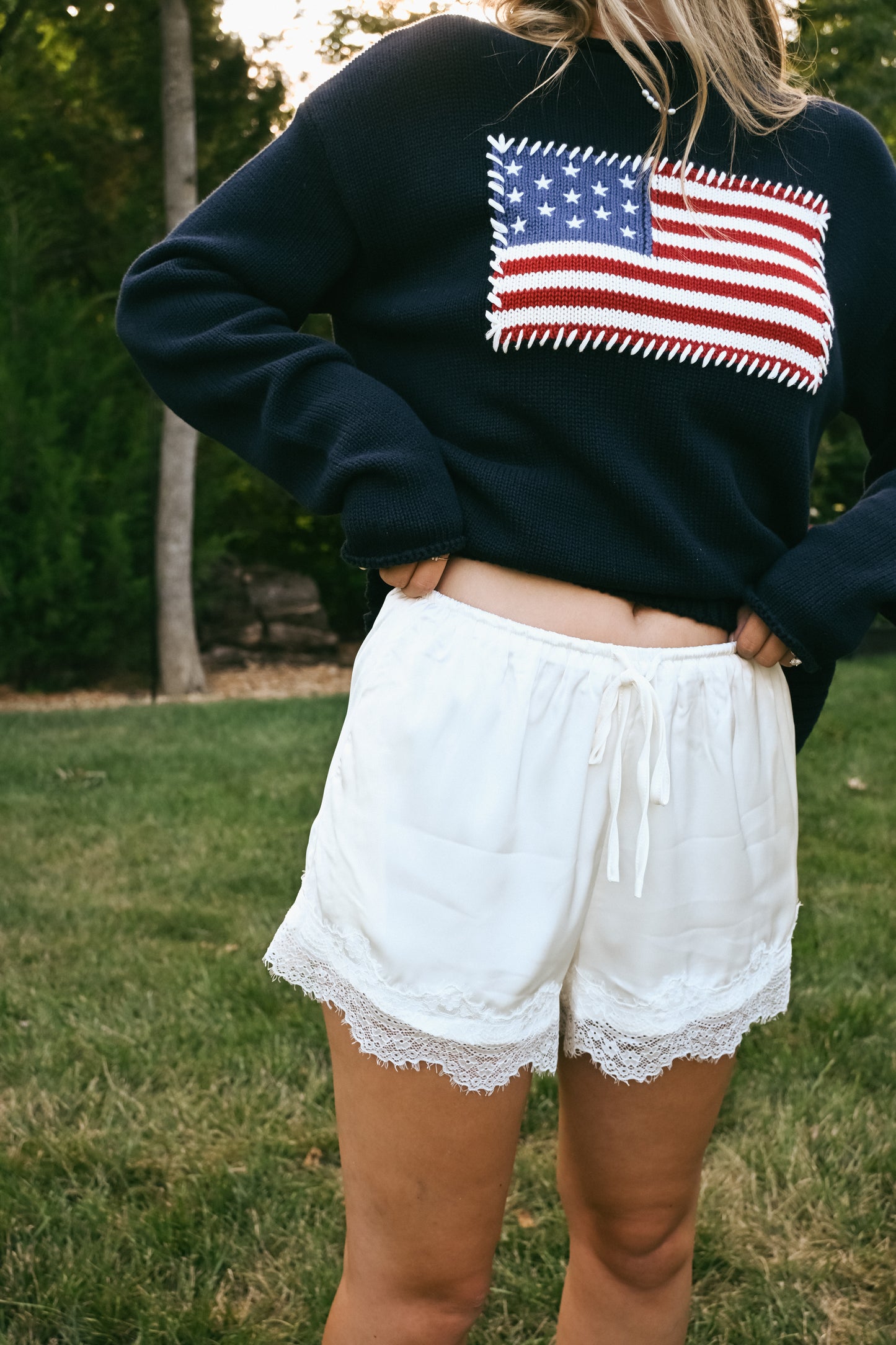 'Serena' Lace Satin Shorts in Off White