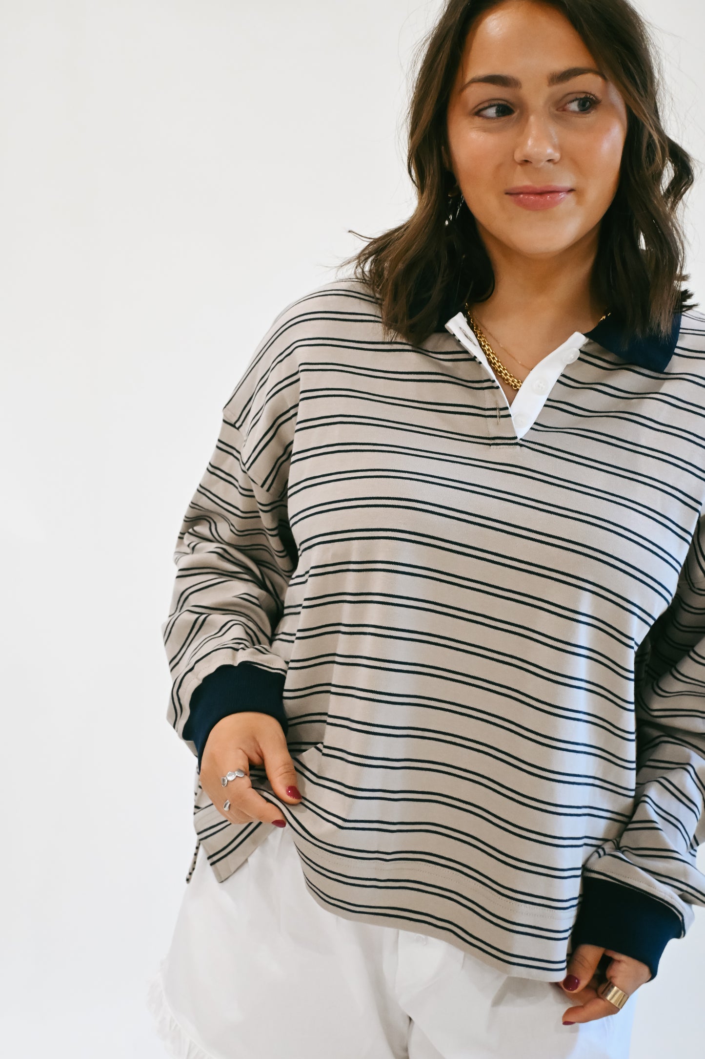RESTOCKED ‘Holten' Striped Polo in Navy