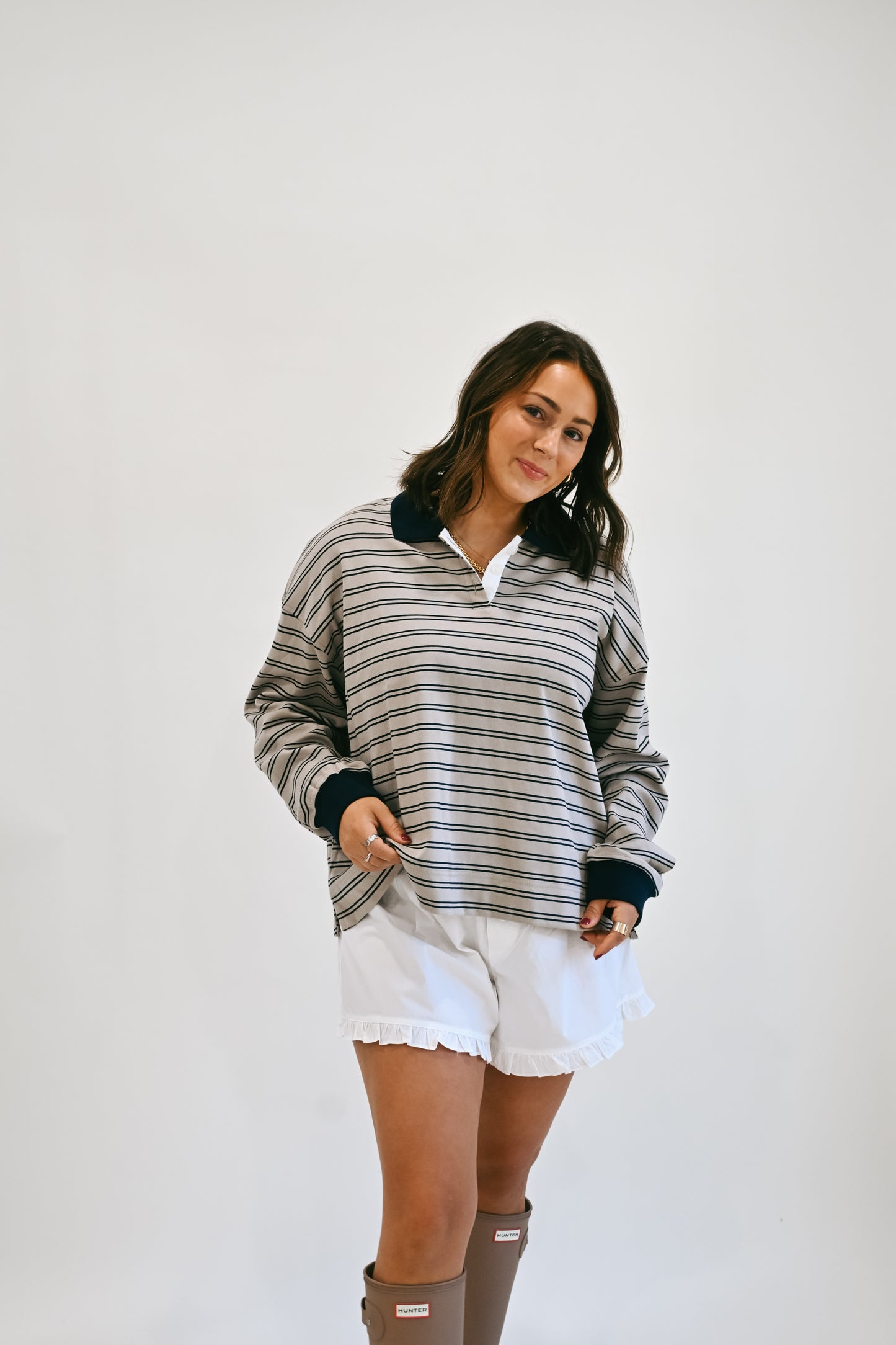 RESTOCKED ‘Holten' Striped Polo in Navy