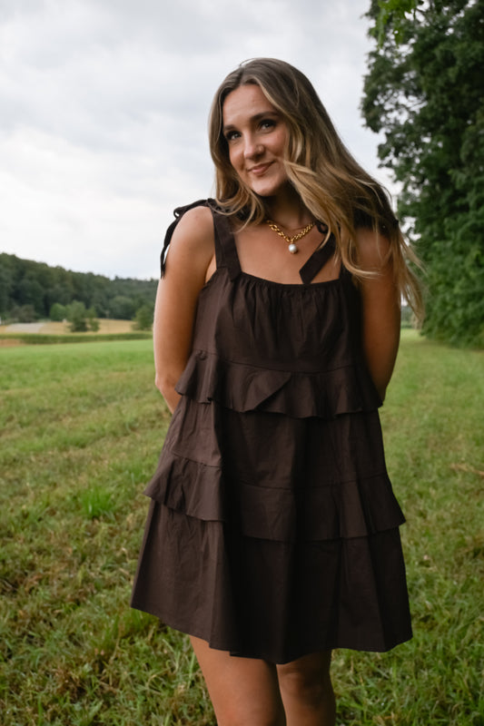'Colette' Cotton Dress in Chocolate