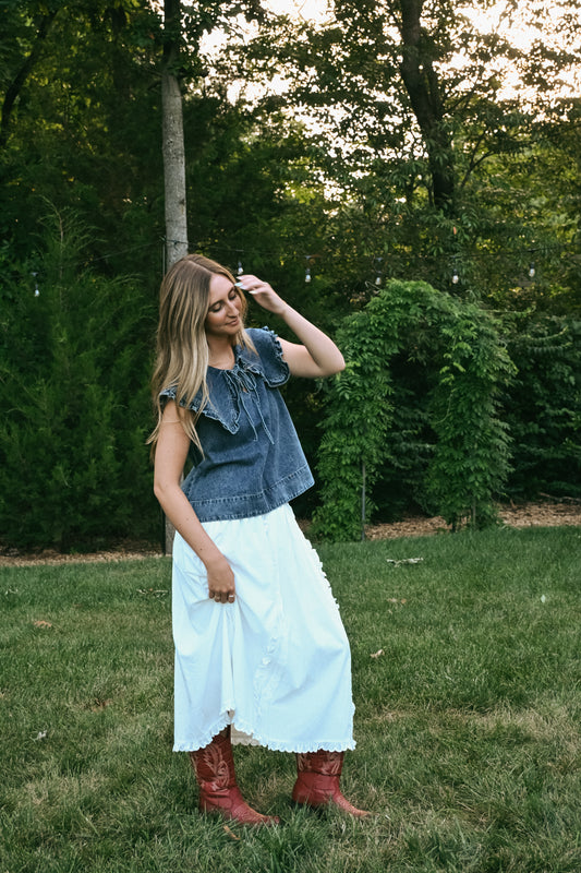 'Morgan' Midi Skirt in White