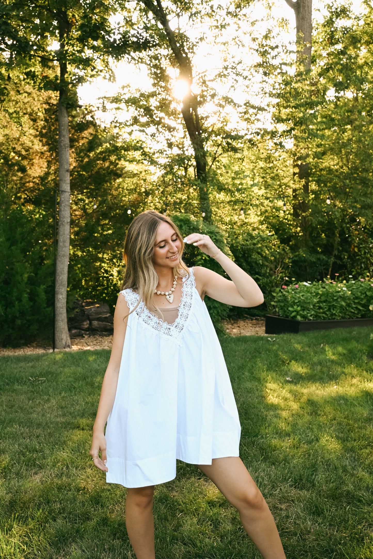 'Elise' Lace Babydoll Dress in White